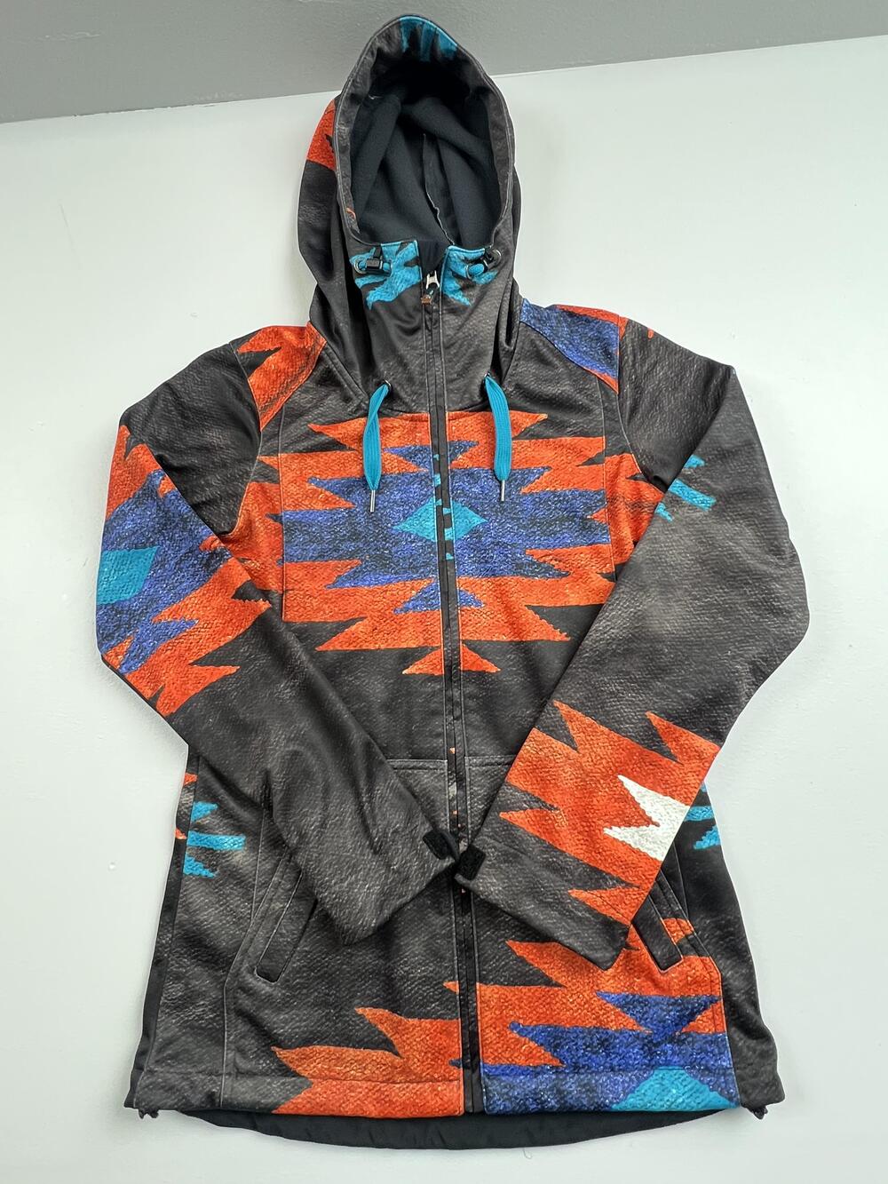 Roxy Ski Jacket Womens Small Long Black Hooded Full Zip Softshell Southwestern